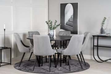 Venture Design AB Set za blagovanje okrugli stol 140 cm, stolica 66x88,5x50 cm, crna, svijetlo siva