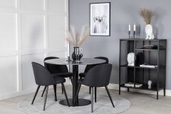 Venture Design AB Set za blagovanje Estelle okrugli stol i baršunaste stolice Stol 106x75 cm Stolica 57x76,5x50 cm Crna