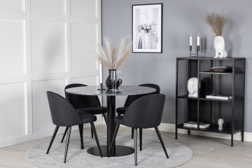 Venture Design AB Set za blagovanje Estelle okrugli stol i baršunaste stolice Stol 106x75 cm Stolica 57x76,5x50 cm Crna