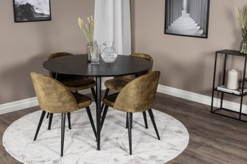 Venture Design AB Set blagovaonskog stola i stolice od baršuna, stol 115 cm, crni, zeleni