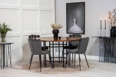 Venture Design AB Set za blagovanje okrugli stol 140x75 cm smeđe i sive boje, stol i stolice