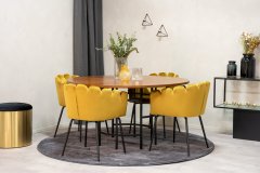 Venture Design AB Set za blagovanje, okrugli stol 140x75 cm, smeđa i žuta, stol i stolice