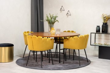 Venture Design AB Set za blagovanje, okrugli stol 140x75 cm, smeđa i žuta, stol i stolice