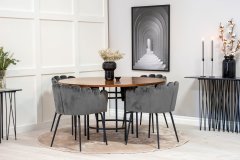 Venture Design AB Set za blagovanje, okrugli stol 140x75 cm, smeđa i siva, stol i stolice