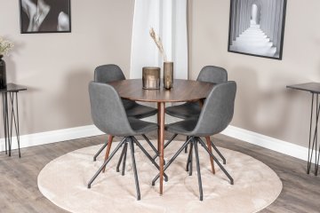 Venture Design AB Set blagovaonskog stola i stolica Plaza okrugli stol 100x75 cm orah i crna