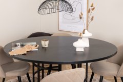 Venture Design AB Set za blagovanje, okrugli stol 140x74 cm, stolica 57x76,5x50 cm, crna, bež