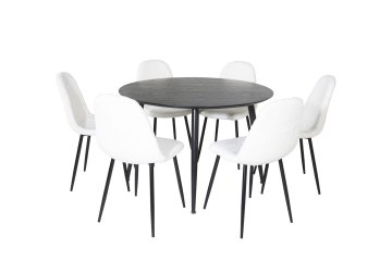Venture Design AB Set blagovaonskog stola i stolica Dipp i Polar Fluff, stol 115x75 cm, crno-bijeli