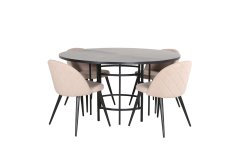 Venture Design AB Set za blagovanje, okrugli stol 140x74 cm, stolica 57x76,5x50 cm, crna, bež