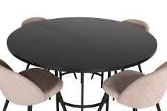 Venture Design AB Set za blagovanje, okrugli stol 140x74 cm, stolica 57x76,5x50 cm, crna, bež