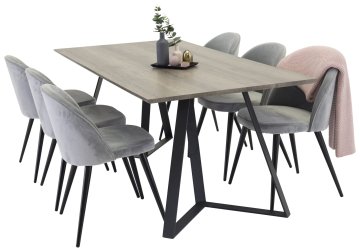 Venture Design AB Set blagovaonskog stola i baršunastih stolica Stol 75x180x90 cm Stolica 57x76,5x50 cm Siva