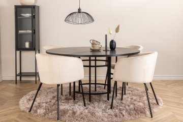 Venture Design AB Set za blagovaonski stol i stolice, okrugli stol 140x74 cm, 4 stolice 55x78x55 cm, crno-bež