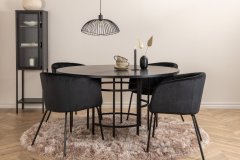 Venture Design AB Set za blagovaonski stol i stolice, okrugli stol 140x74 cm, stolica 55x78x55 cm, crna