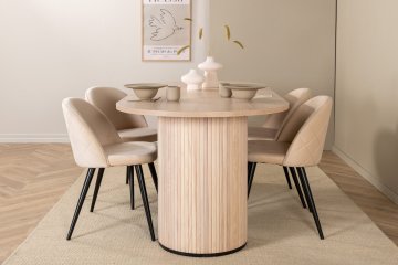 Venture Design AB Set blagovaonskog stola i stolica Ovalni stol 75x200x90 cm Bijeli 4 stolice Bež