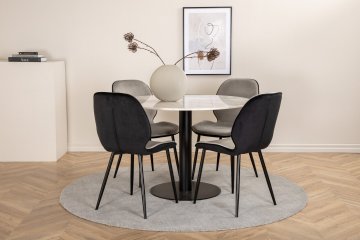 Venture Design AB Set blagovaonskog stola i stolica Estelle i Emma, stol 106x75 cm, stolice 57x47x89 cm, bijela, crna, siva