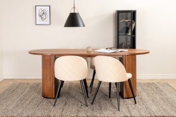 Venture Design AB Set blagovaonskog stola i stolica Bianca Oval 200x90x75 cm Orah Bež Crna