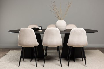 Venture Design AB Set blagovaonskog stola i stolica Bootcut ovalni stol i Polar stolice 230x115x75 cm crna i bež