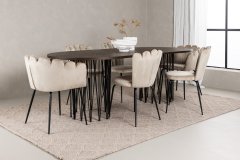 Venture Design AB Set za blagovaonski stol i stolice, ovalni stol Stone i stolice Limhamn, 74x220x100 cm, crno-bež