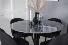Venture Design AB Set za blagovanje Estelle okrugli stol i baršunaste stolice Stol 106x75 cm Stolica 57x76,5x50 cm Crna