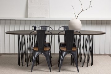 Venture Design AB Set za blagovaonski stol i stolice Stone Oval i Tempe 74x220x100 cm Crni