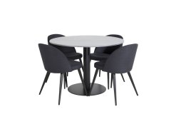 Venture Design AB Set za blagovanje Estelle okrugli stol i baršunaste stolice Stol 106x75 cm Stolica 57x76,5x50 cm Crna