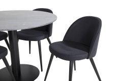 Venture Design AB Set za blagovanje Estelle okrugli stol i baršunaste stolice Stol 106x75 cm Stolica 57x76,5x50 cm Crna