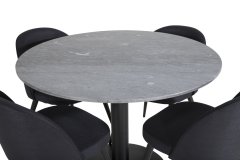 Venture Design AB Set za blagovanje Estelle okrugli stol i baršunaste stolice Stol 106x75 cm Stolica 57x76,5x50 cm Crna