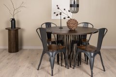 Venture Design AB Set za blagovaonski stol i stolice Stone i Tempe, stol 120x74 cm, crni, moka, tamnosivi, tamnosmeđi