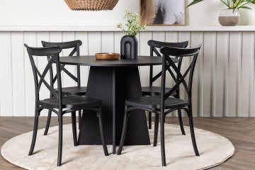 Venture Design AB Blagovaonski set Bootcut okrugli stol za blagovanje i stolice Crosett 110x75 cm crne boje