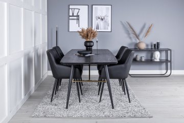 Venture Design AB Set blagovaonskog stola i stolica, produživi stol 180x85x76 cm i 2 crne stolice
