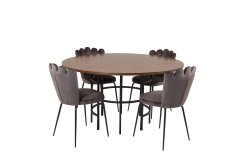 Venture Design AB Set za blagovanje okrugli stol 140x75 cm smeđe i sive boje, stol i stolice