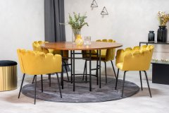 Venture Design AB Set za blagovanje, okrugli stol 140x75 cm, smeđa i žuta, stol i stolice