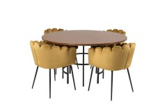 Venture Design AB Set za blagovanje, okrugli stol 140x75 cm, smeđa i žuta, stol i stolice
