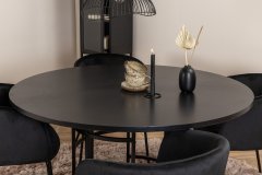 Venture Design AB Set za blagovaonski stol i stolice, okrugli stol 140x74 cm, stolica 55x78x55 cm, crna