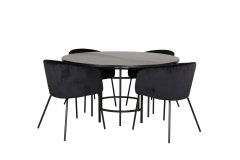 Venture Design AB Set za blagovaonski stol i stolice, okrugli stol 140x74 cm, stolica 55x78x55 cm, crna