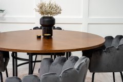 Venture Design AB Set za blagovanje, okrugli stol 140x75 cm, smeđa i siva, stol i stolice