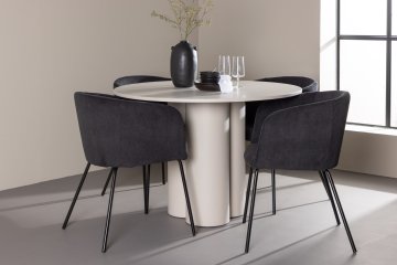 Venture Design AB Set blagovaonskog stola i stolica Olivia, blagovaonski stol i Berit stolice 110x75 cm, bež i crna