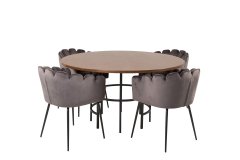 Venture Design AB Set za blagovanje, okrugli stol 140x75 cm, smeđa i siva, stol i stolice