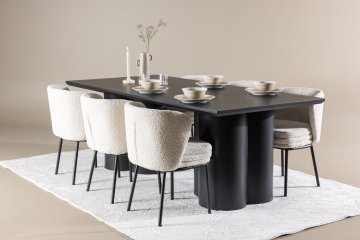 Venture Design AB Blagovaonski set Olivia blagovaonski stol i Agnes blagovaonska stolica 210x100x77 cm crna i bijela