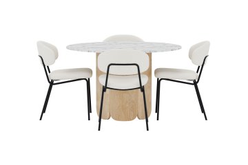 Venture Design AB Set za blagovaonski stol i stolice, okrugli stol Ø120x75 cm, bijeli