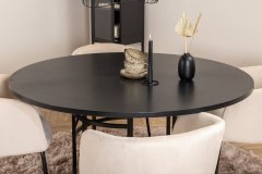 Venture Design AB Set za blagovaonski stol i stolice, okrugli stol 140x74 cm, 4 stolice 55x78x55 cm, crno-bež