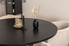 Venture Design AB Set za blagovaonski stol i stolice, okrugli stol 140x74 cm, 4 stolice 55x78x55 cm, crno-bež