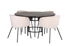 Venture Design AB Set za blagovaonski stol i stolice, okrugli stol 140x74 cm, 4 stolice 55x78x55 cm, crno-bež
