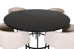 Venture Design AB Set za blagovaonski stol i stolice, okrugli stol 140x74 cm, 4 stolice 55x78x55 cm, crno-bež