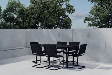 Venture Design AB Blagovaonski set pravokutni stol i šest stolica, stol 75x150x90 cm, crni