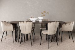 Venture Design AB Set za blagovaonski stol i stolice, ovalni stol Stone i stolice Limhamn, 74x220x100 cm, crno-bež