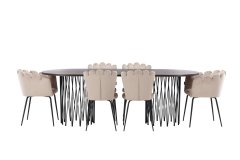 Venture Design AB Set za blagovaonski stol i stolice, ovalni stol Stone i stolice Limhamn, 74x220x100 cm, crno-bež