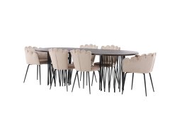 Venture Design AB Set za blagovaonski stol i stolice, ovalni stol Stone i stolice Limhamn, 74x220x100 cm, crno-bež