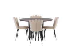 Venture Design AB Set za blagovaonski stol i stolice Stone okrugli stol i Limhamn svijetle stolice Stol 120x74 cm Stolica 42x82x44 cm Crna Bež