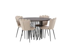 Venture Design AB Set za blagovaonski stol i stolice Stone okrugli stol i Limhamn svijetle stolice Stol 120x74 cm Stolica 42x82x44 cm Crna Bež