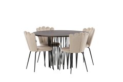 Venture Design AB Set za blagovaonski stol i stolice Stone okrugli stol i Limhamn svijetle stolice Stol 120x74 cm Stolica 42x82x44 cm Crna Bež